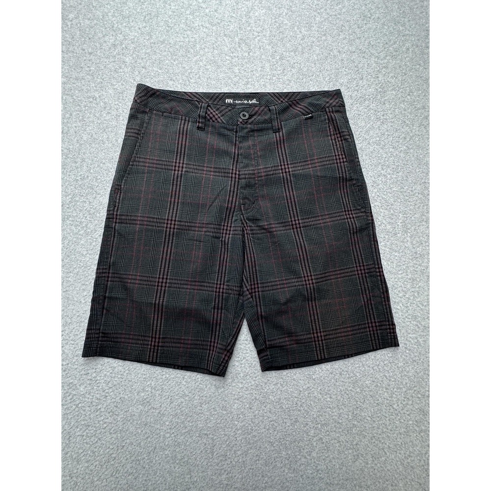 Travis Mathew Shorts Mens 32 Gray Plaid Chino Stretch Golf Casual 11 Inseam
